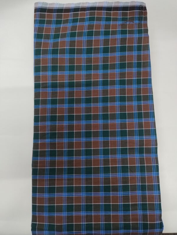 ALS Colour Fancy Cotton Lungi for Men Soft Powerloom Checked Green Brown Blue Daily Wear Lungi - Image 3