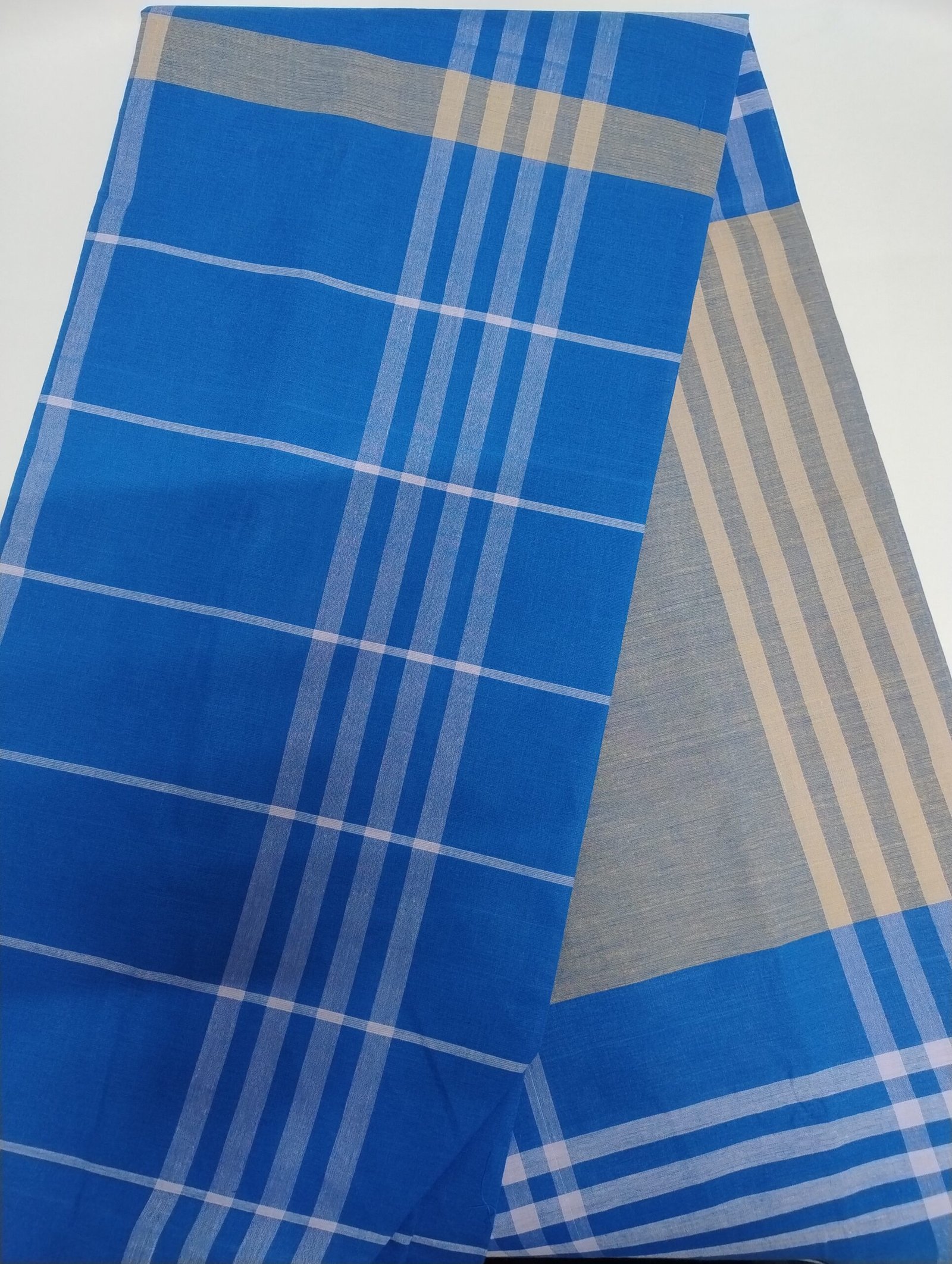 ALS Colour Fancy Cotton Lungi for Men Soft Blue Checked Sandal Powerloom Lungi