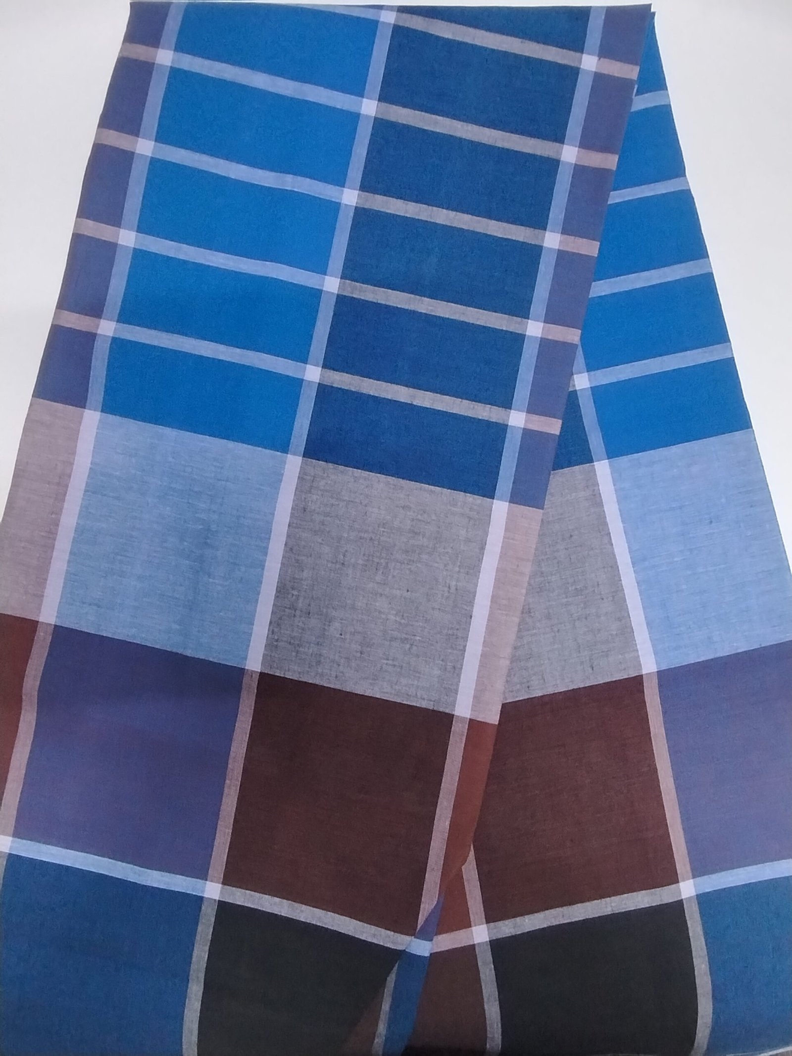 ALS Colour Fancy Cotton Lungi for Men Powerloom Blue Brown Checkered Soft Lungi for Daily Use