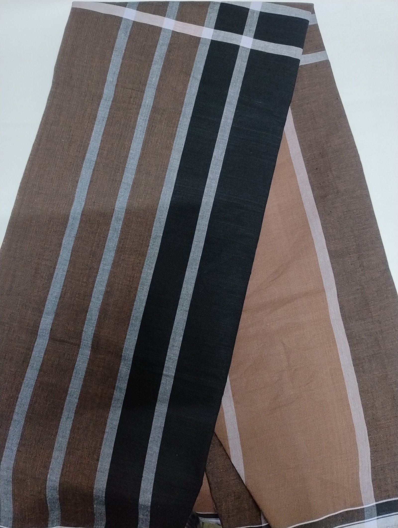 ALS Colour Fancy Powerloom Lungi Coffee Brown & Black Vertical Stripe Soft Cotton Lungi for Men